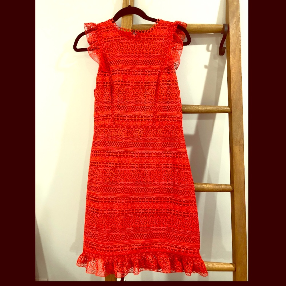 J.Crew cap sleeved ruffle dress in Cerise